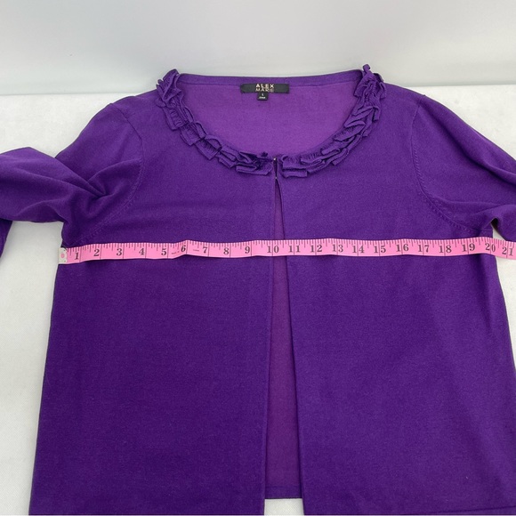 Alex Marie Silk Blend Cardigan Womens L Large Purple Ruffle Collar Long Sleeve - Picture 10 of 10